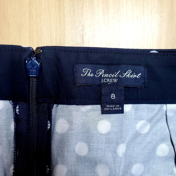J. Crew The Pencil Skirt, Womens Size 8, polka dot nautical mini zip back - Picture 3 of 3